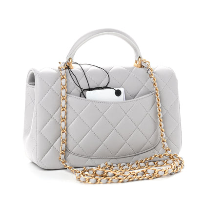 Chanel Lambskin Quilted Mini Top Handle Rectangular Flap Grey 3 of 12