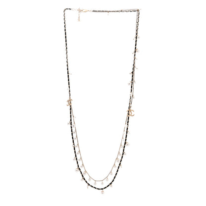 Chanel Lambskin Pearl CC Chain Multi Strand Necklace Black Gold 3 of 5