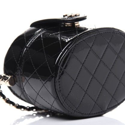 Chanel Patent Quilted Round Mini Vanity Case With Chain Black 9 of 12