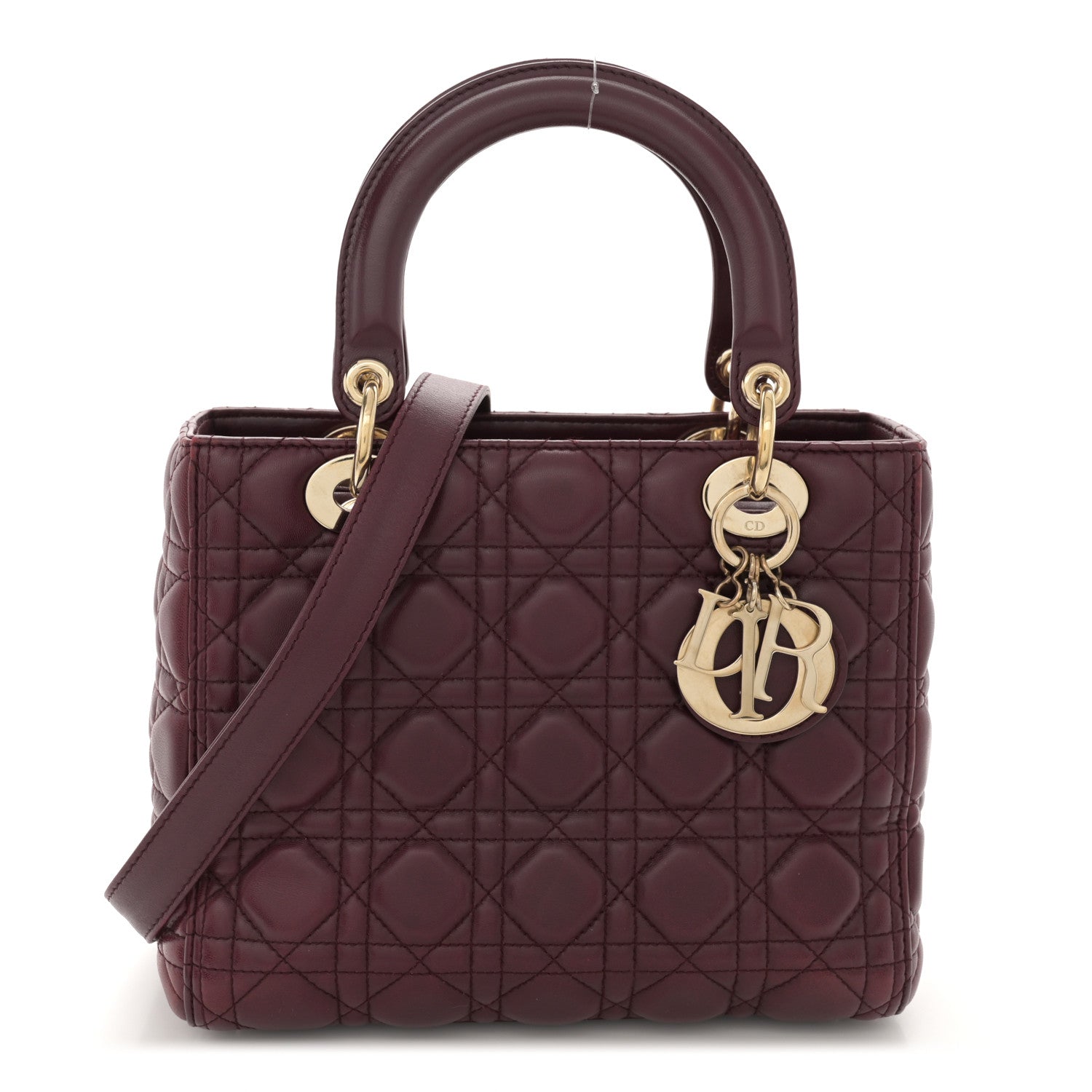 Christian Dior Lambskin Cannage Medium Lady Dior Burgundy 1 of 12