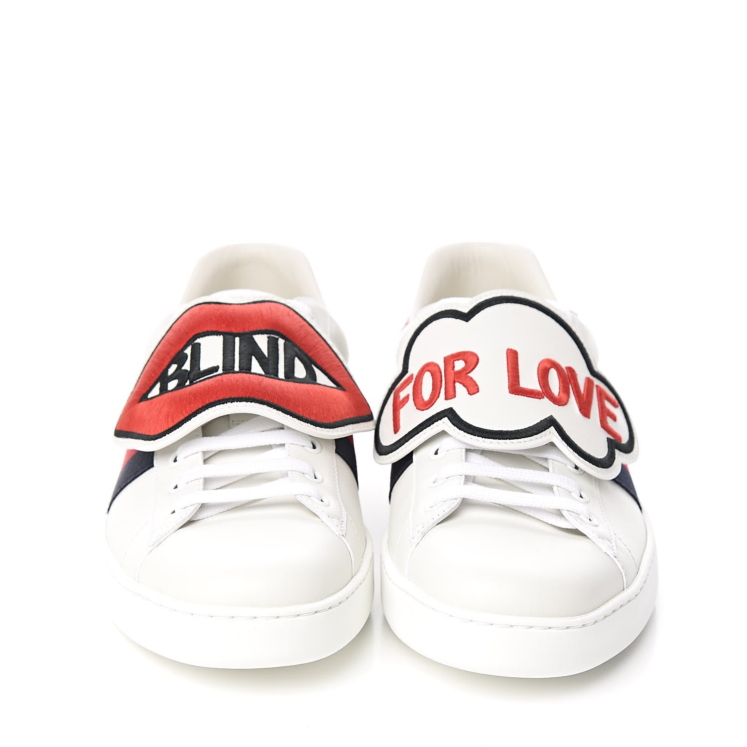Gucci Calfskin Ayers Web Blind for Love Embroidered Mens Ace Sneakers 10.5 White 2 of 10