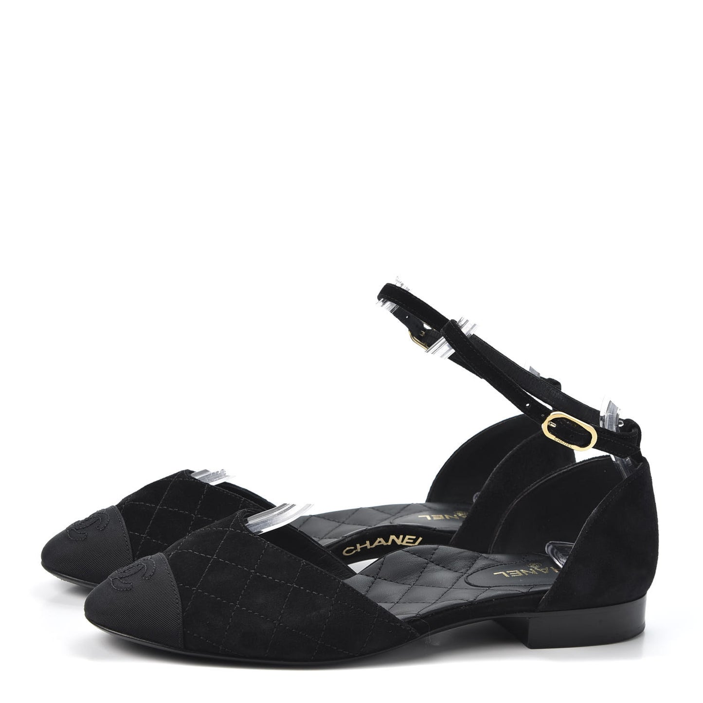 Suede Grosgrain Cap Toe CC Slingback Sandals 37 Black