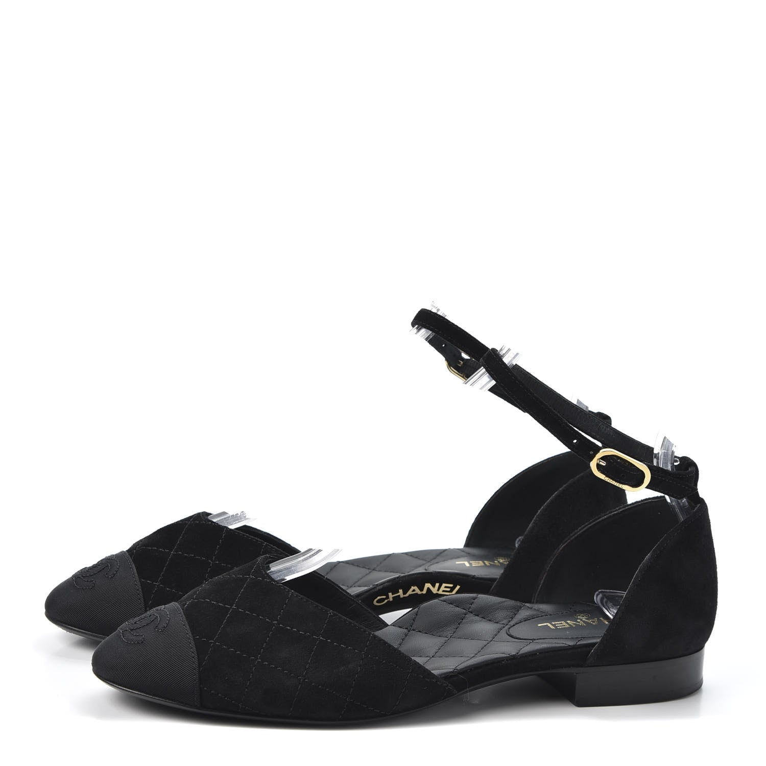 Chanel Suede Grosgrain Cap Toe CC Slingback Sandals 37 Black 2 of 11