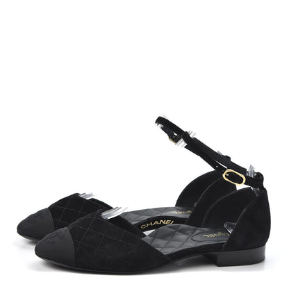 Chanel Suede Grosgrain Cap Toe CC Slingback Sandals 37 Black 2 of 11