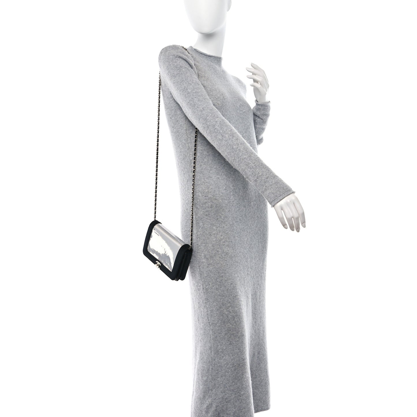 Velvet Mirror Embellished Boy Wallet On Chain WOC Argent