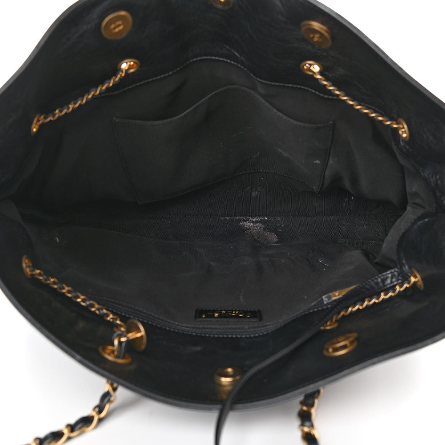 Metallic Aged Calfskin Quilted Drawstring Shopping Tote Dark Grey