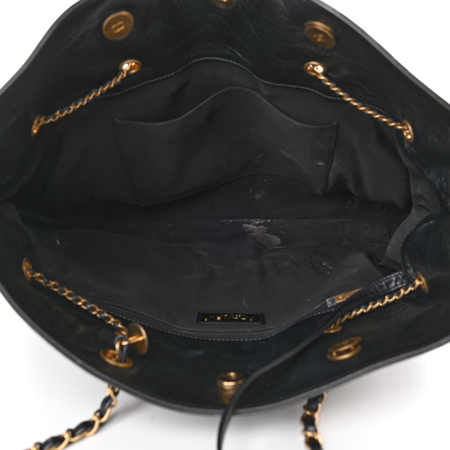 Chanel Metallic Aged Calfskin Quilted Drawstring Shopping Tote Dark Grey 5 of 14