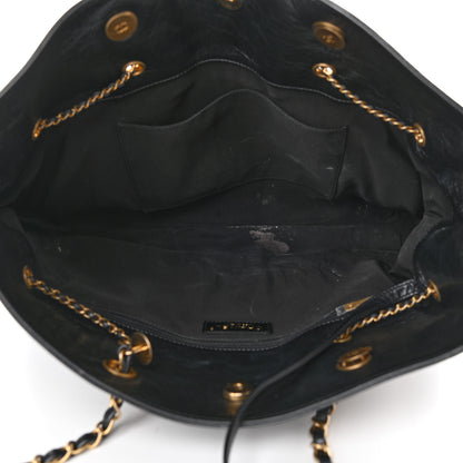 Chanel Metallic Aged Calfskin Quilted Drawstring Shopping Tote Dark Grey 5 of 14