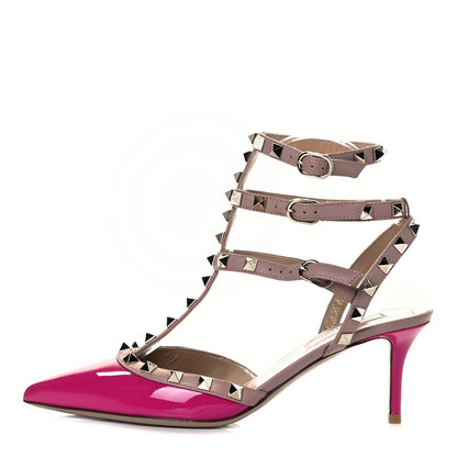 Valentino Garavani Patent Nappa Rockstud Ankle Strap 65mm Pumps 37.5 Fuxia Poudre 1 of 7