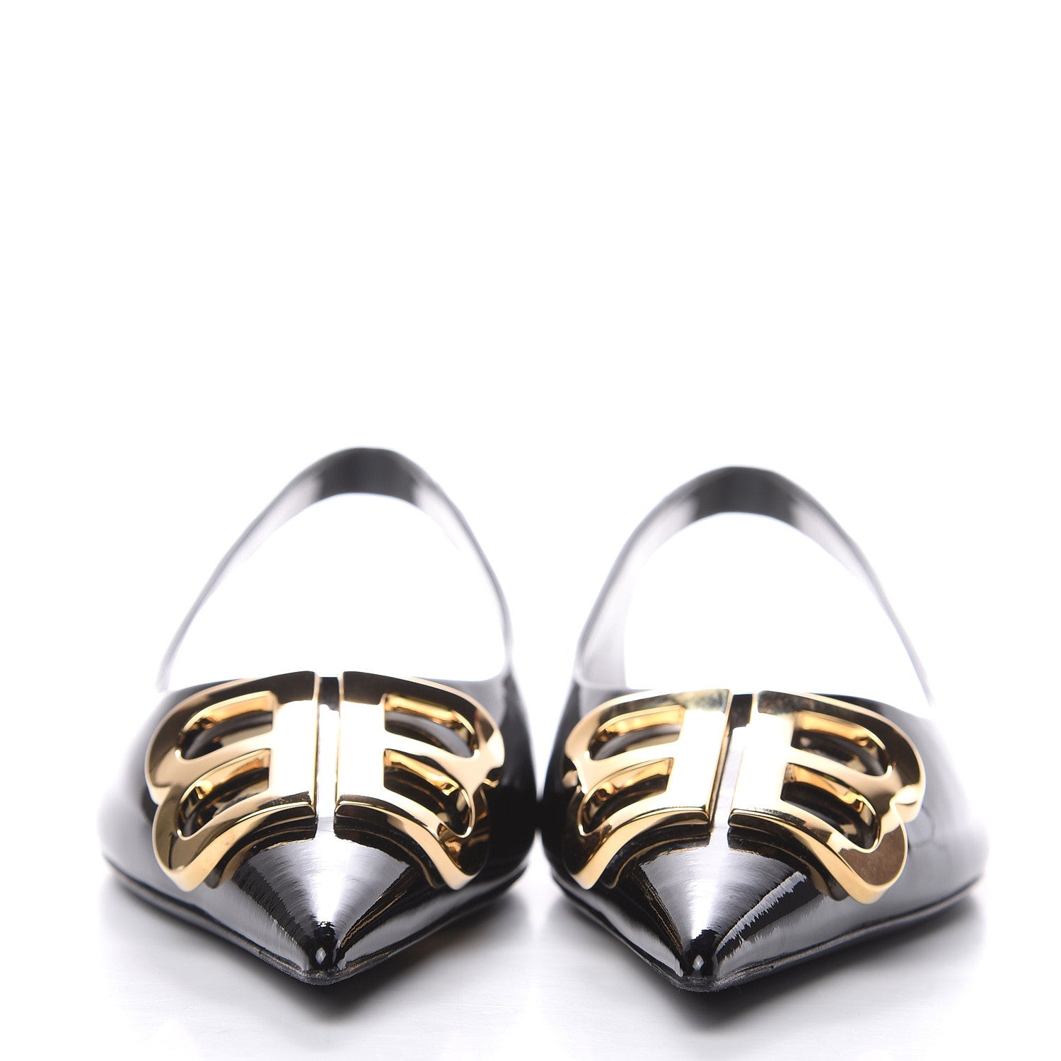 Balenciaga Patent BB Knife Pointy Toe Slingback Flats 37.5 Black 2 of 10