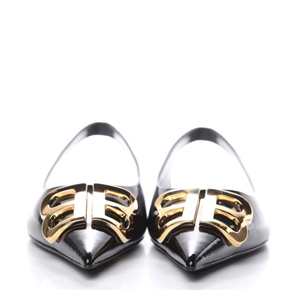 Balenciaga Patent BB Knife Pointy Toe Slingback Flats 37.5 Black 2 of 10