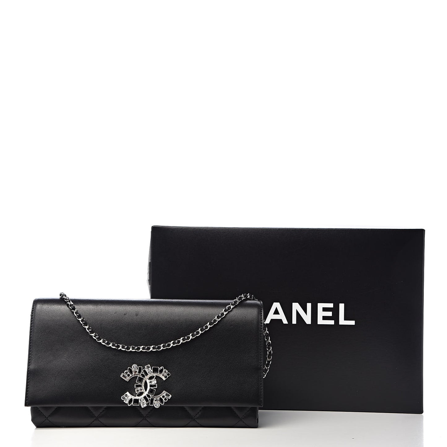Lambskin Crystal Evening Clutch Black