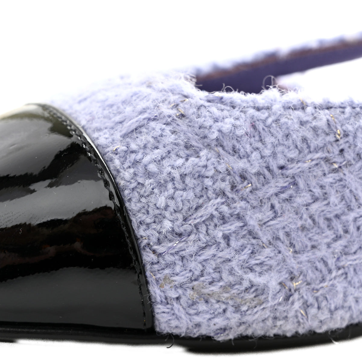 Iridescent Wool Tweed Patent Cap Toe CC Slingback Flats 39.5 Light Purple Silver Black