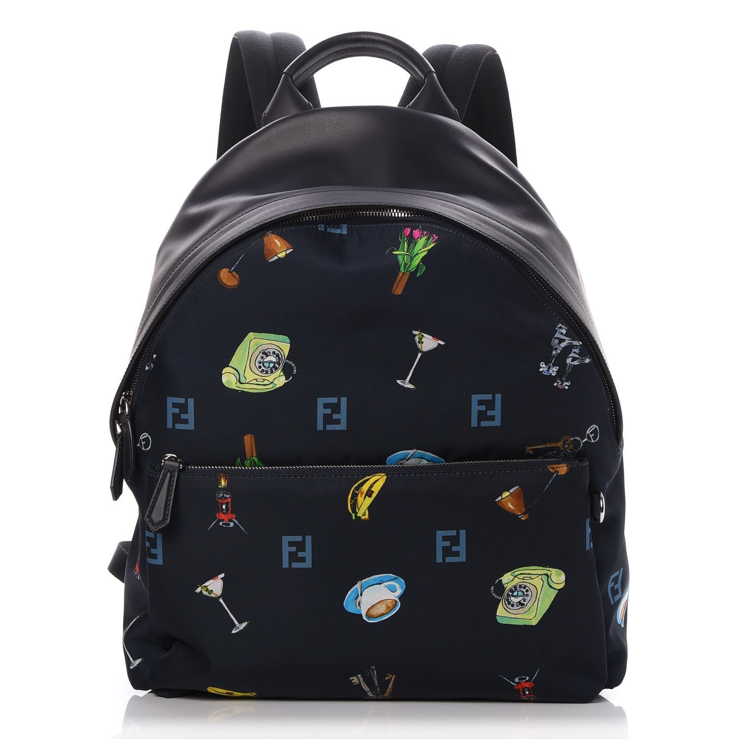Fendi Nylon Calfskin Print Backpack Navy Multicolor 1 of 7