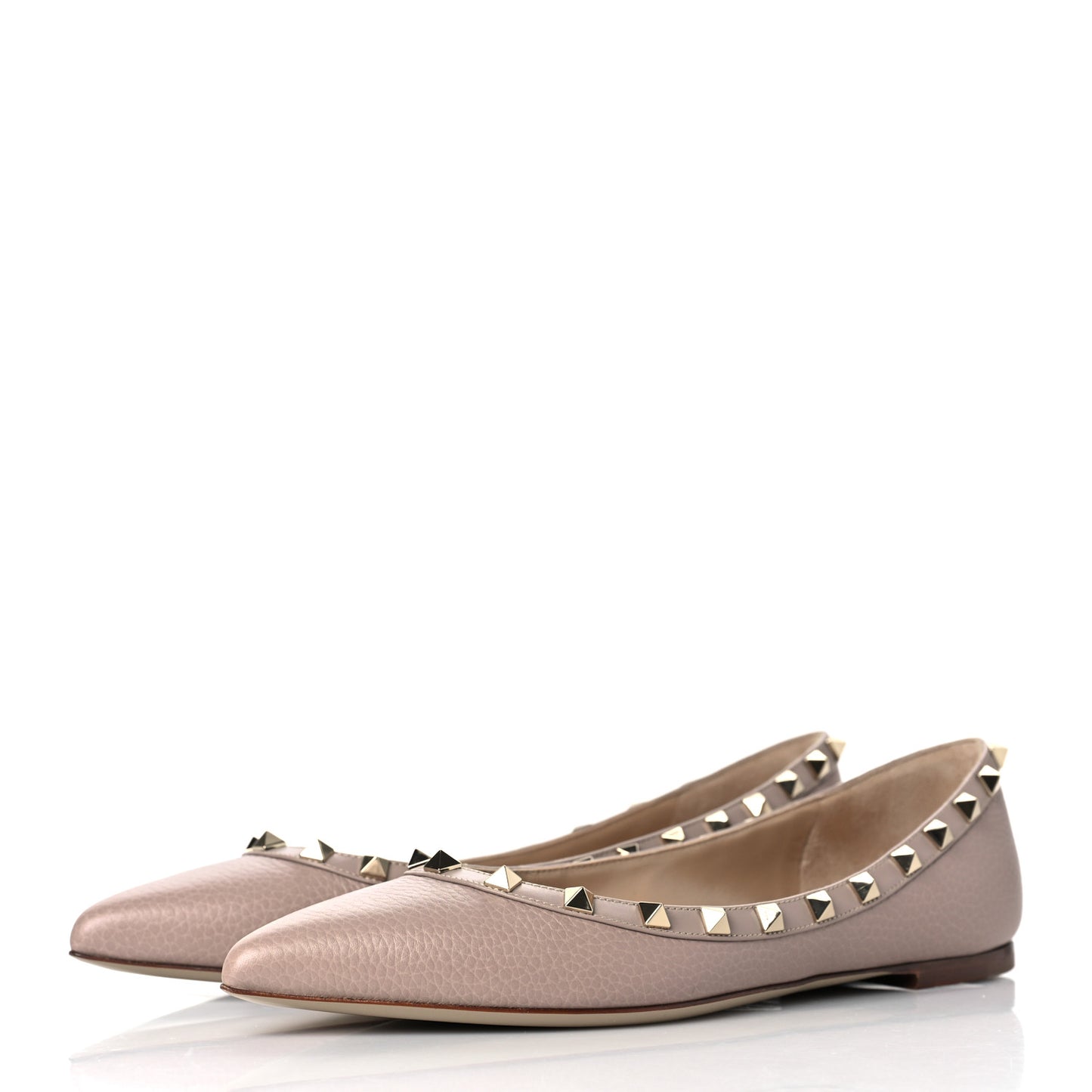 Pebbled Calfskin Rockstud Ballerina Flats 38.5 Poudre