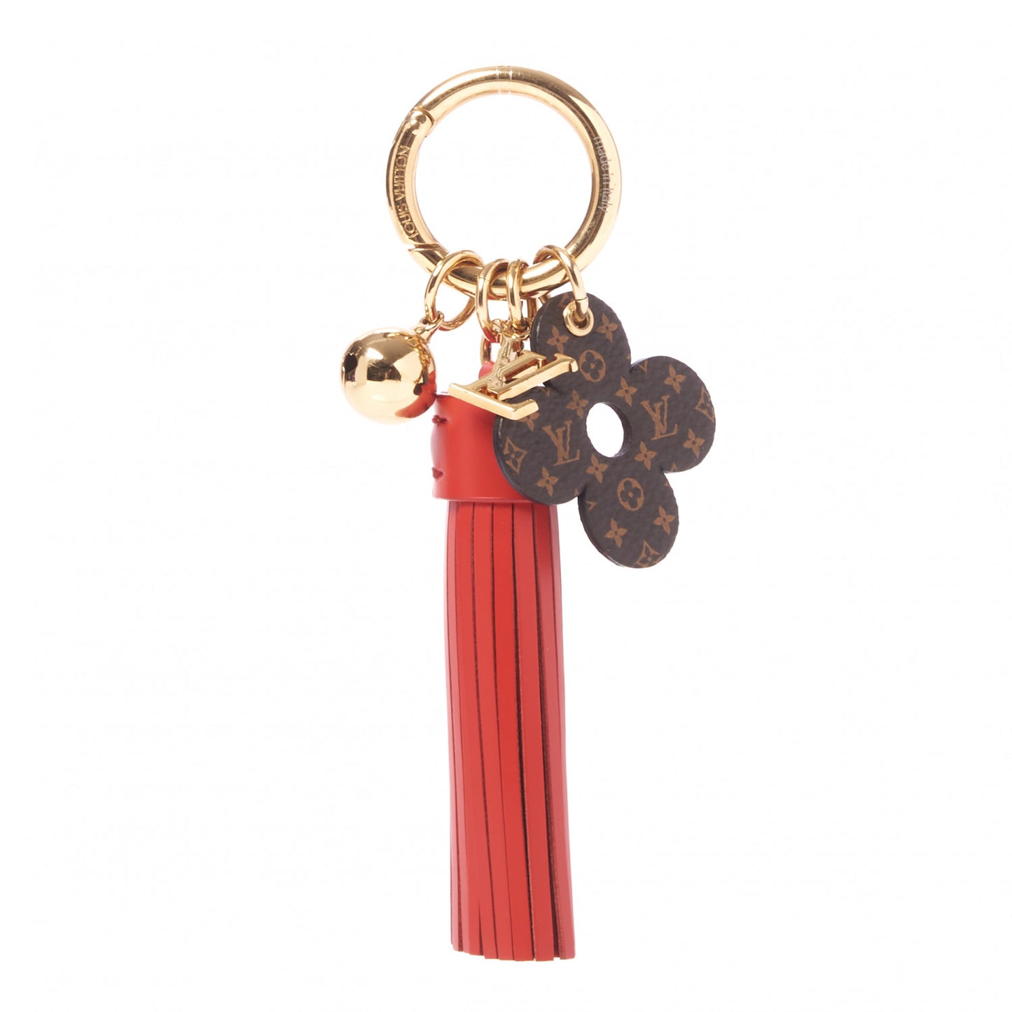 Mini Monogram Fetish Tassel Bag Charm Key Holder Coquelicot