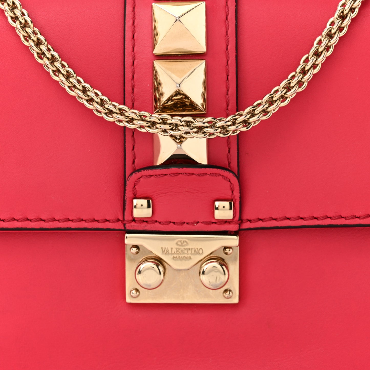 Vitello Small Glam Lock Rockstud Flap Deep Fuxia