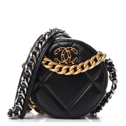Chanel Lambskin Quilted 19 Round Clutch With Chain Black 1 of 10