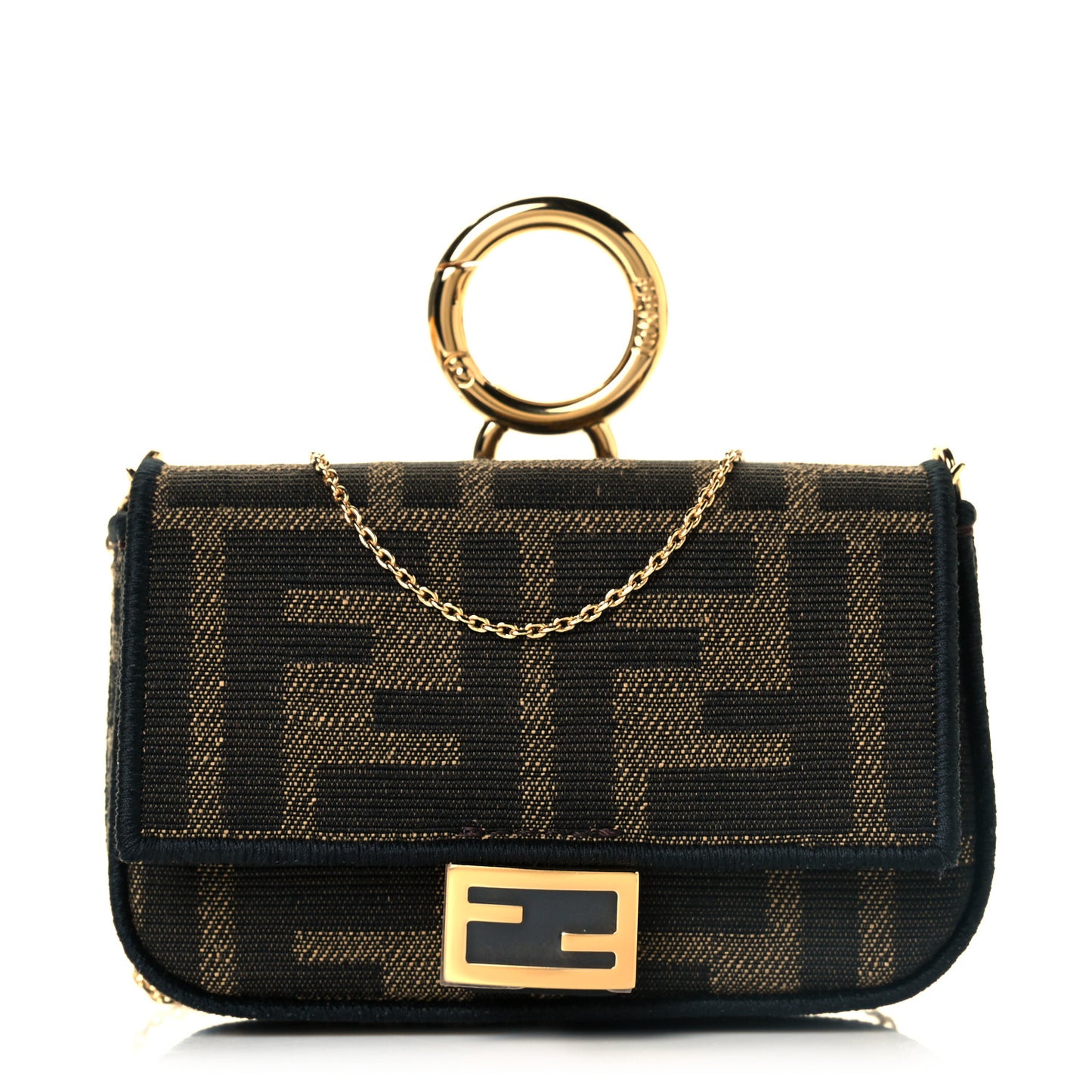 Fabric Jacquard FF 1974 Nano Baguette Charm Tobacco Moro Black