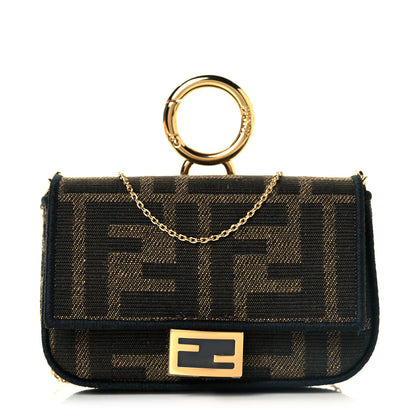 Fendi Fabric Jacquard FF 1974 Nano Baguette Charm Tobacco Moro Black 1 of 7