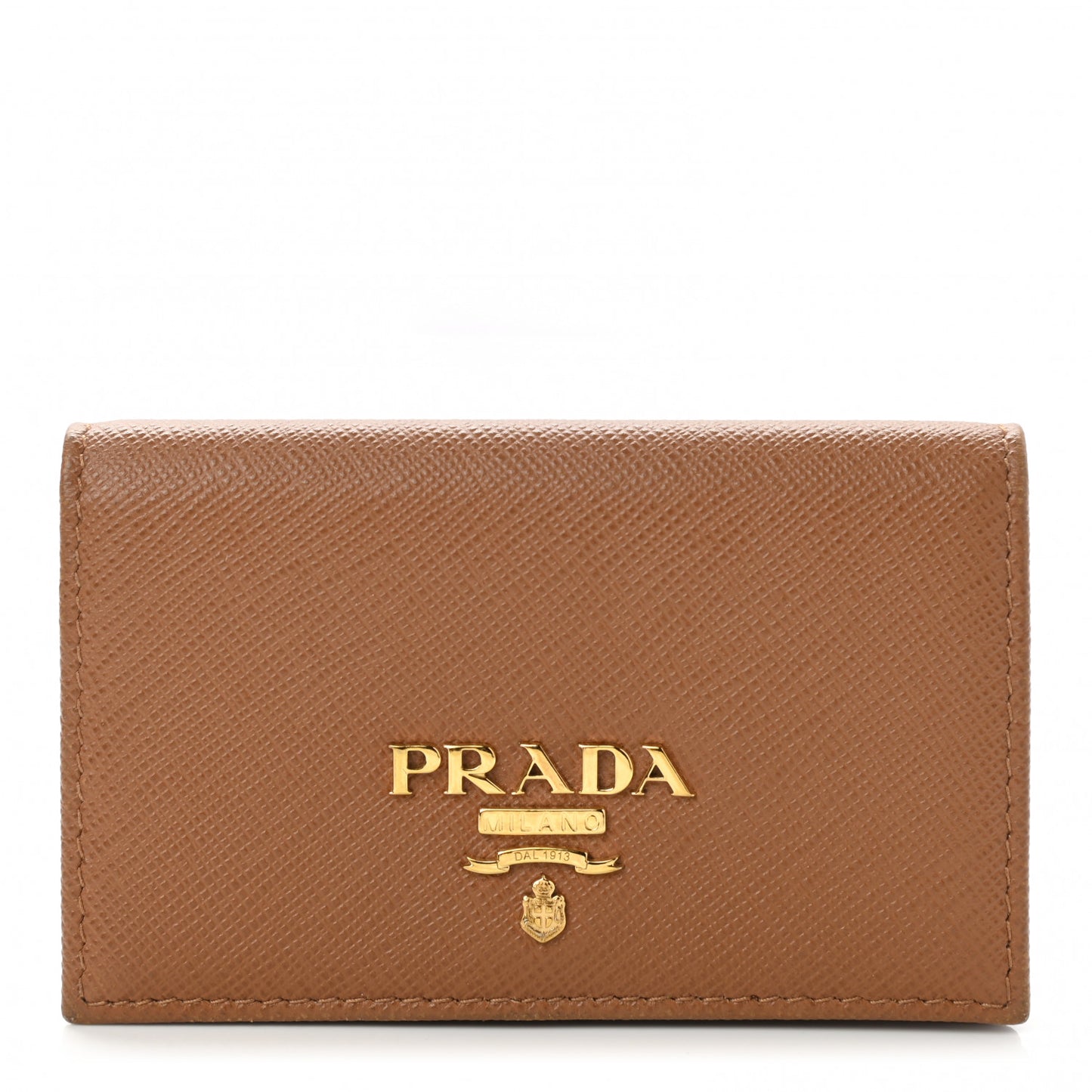 Saffiano Metal Bi-Fold Card Holder Wallet Caramel