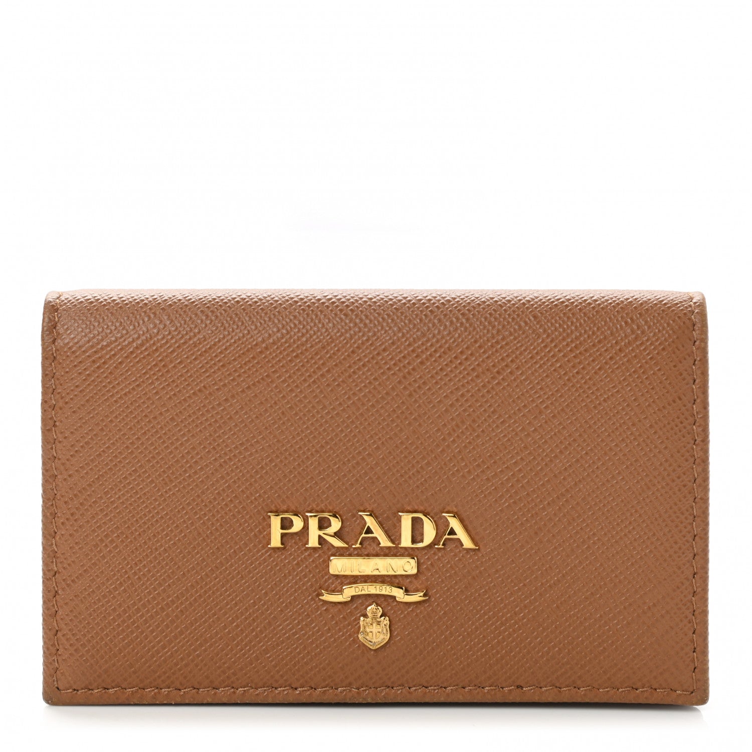 Prada Saffiano Metal Bi-Fold Card Holder Wallet Caramel 1 of 7