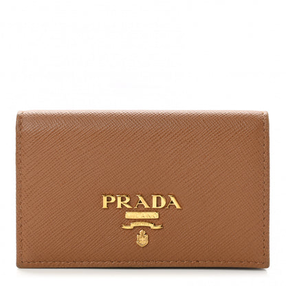 Prada Saffiano Metal Bi-Fold Card Holder Wallet Caramel 1 of 7