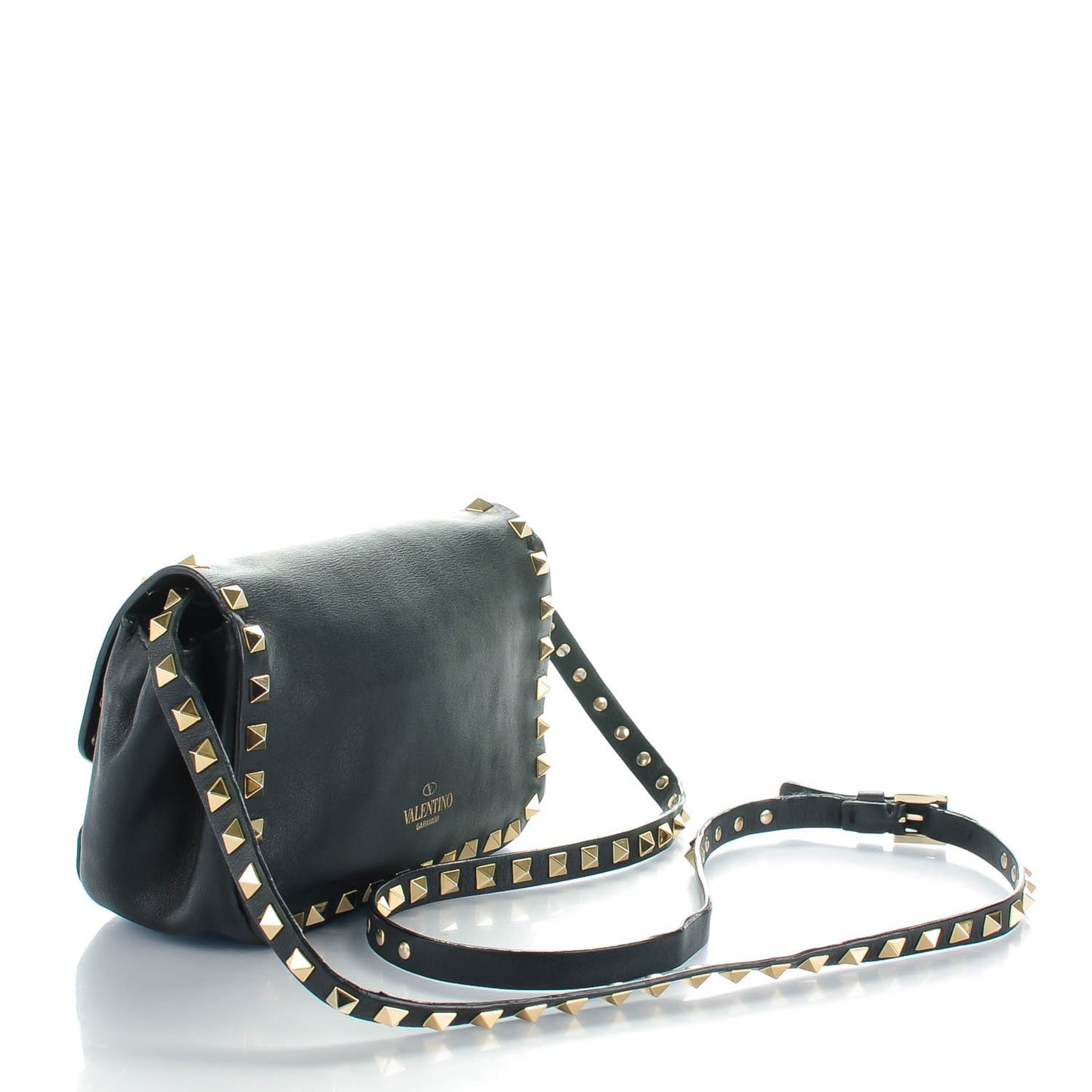 Vitello Mini Rockstud Flap Saddle Crossbody Bag Black