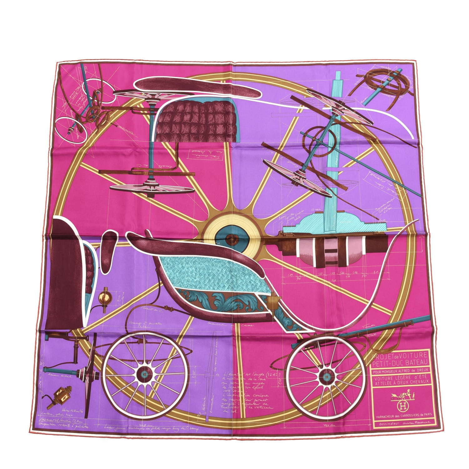 Hermes Silk Carre Geant Summer Petit Duc Scarf 140 Fuchsia Cyclamen Vert 1 of 4