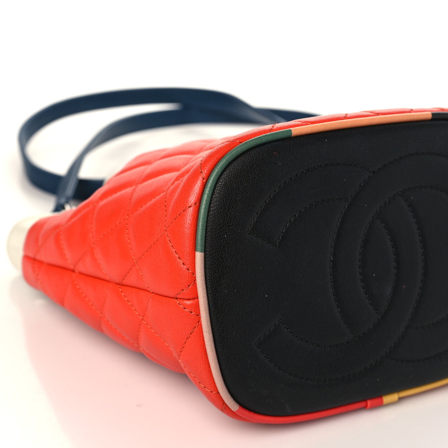 Lambskin Quilted Cuba Drawstring Tote Red White Blue