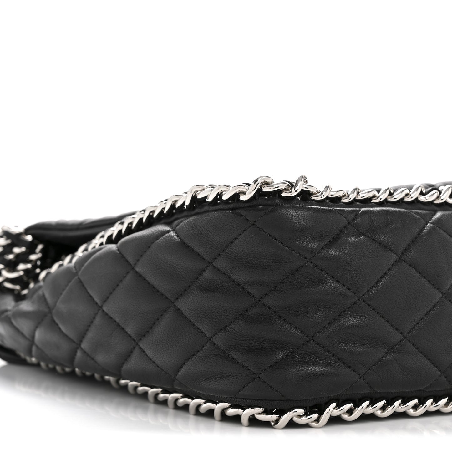 Washed Lambskin Quilted Maxi Chain Around Flap Black