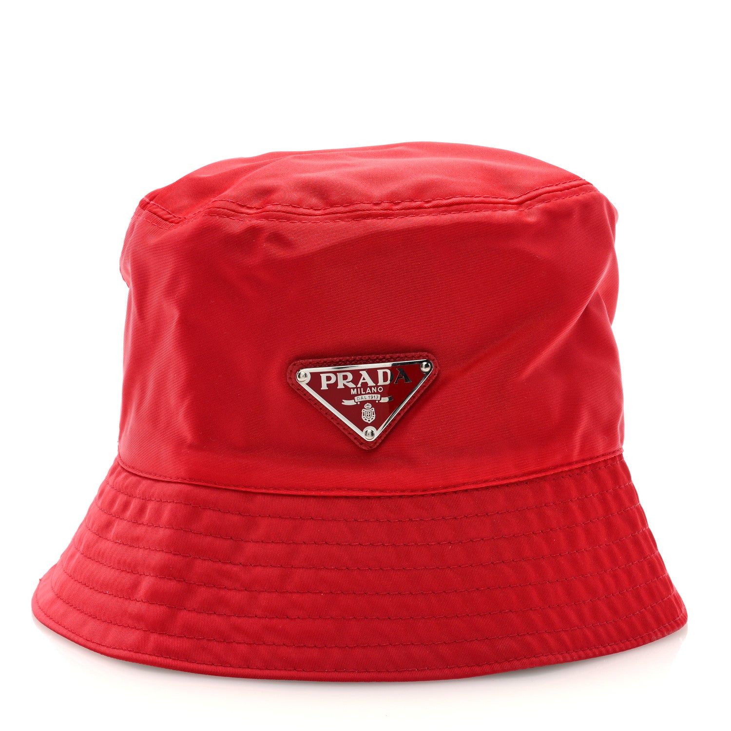 Prada Re-Nylon Metal Triangle Logo Womens Bucket Hat S Rosso 2 of 7