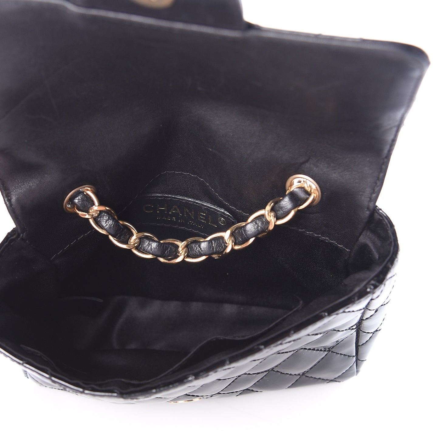 Patent Calfskin Quilted Mini Square Flap Black
