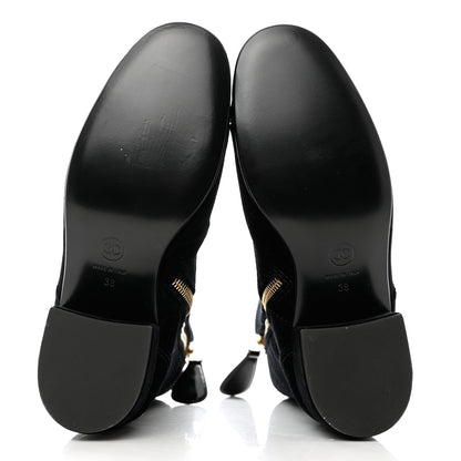 Chanel Velvet Patent Cap Toe CC Lace Up Boots 38 Black 5 of 8