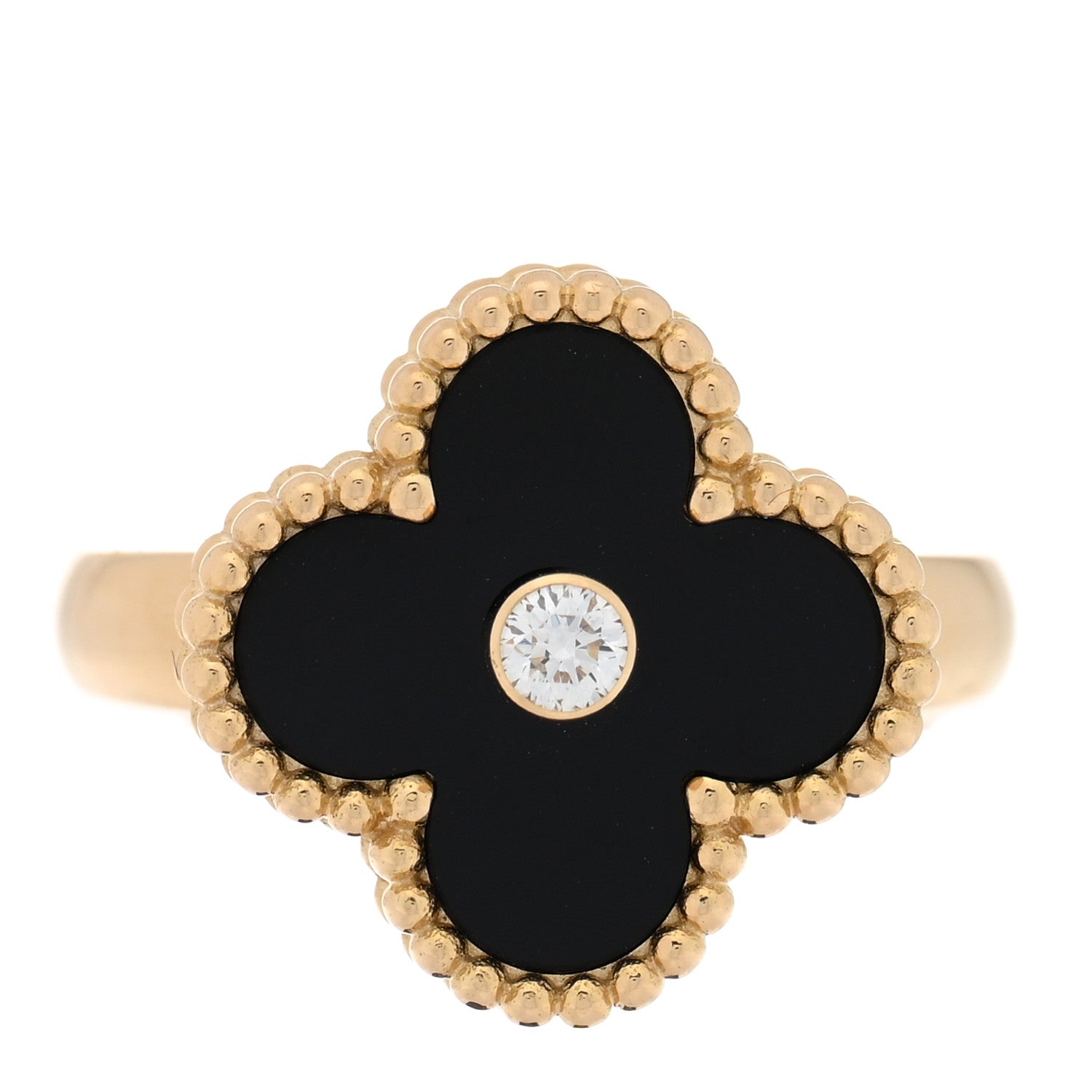 Van Cleef & Arpels 18K Yellow Gold Black Onyx Diamond Vintage Alhambra Ring 49/5 1 of 4