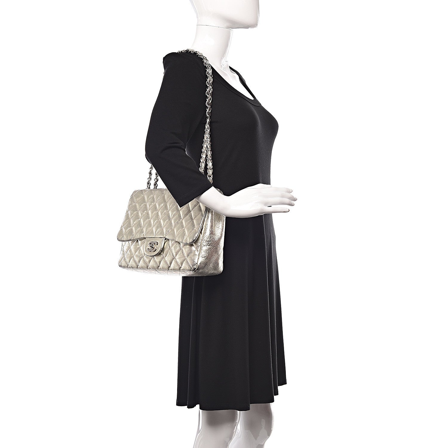 Chanel Metallic Aged Calfskin Quilted Jumbo Single Flap Silver 2 of 23