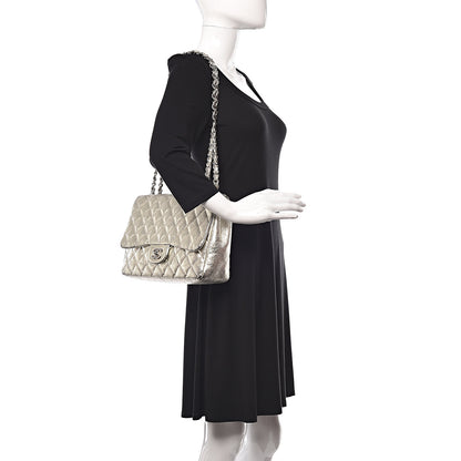 Chanel Metallic Aged Calfskin Quilted Jumbo Single Flap Silver 2 of 23