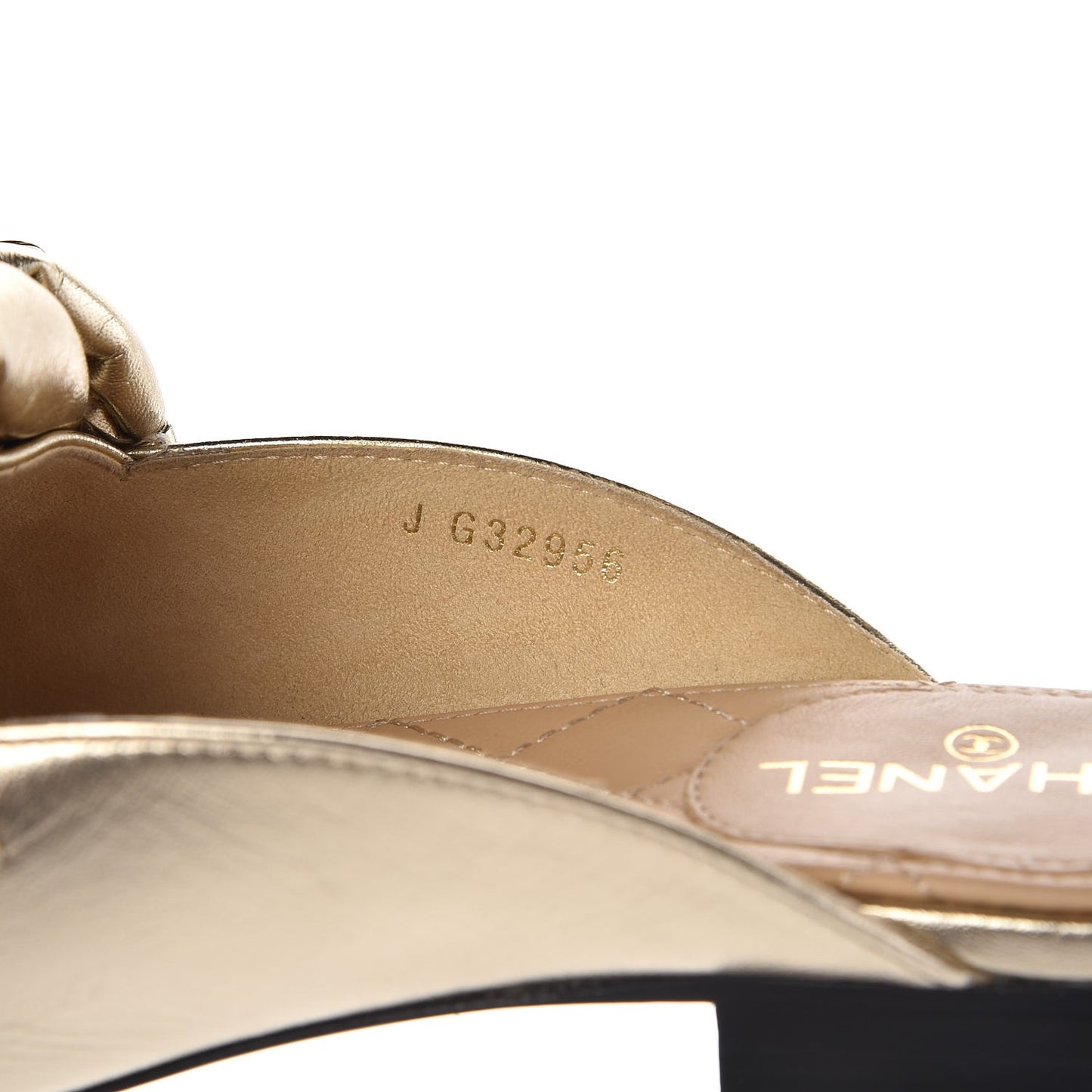 Metallic Lambskin Chain Braided Mules 37 Light Gold