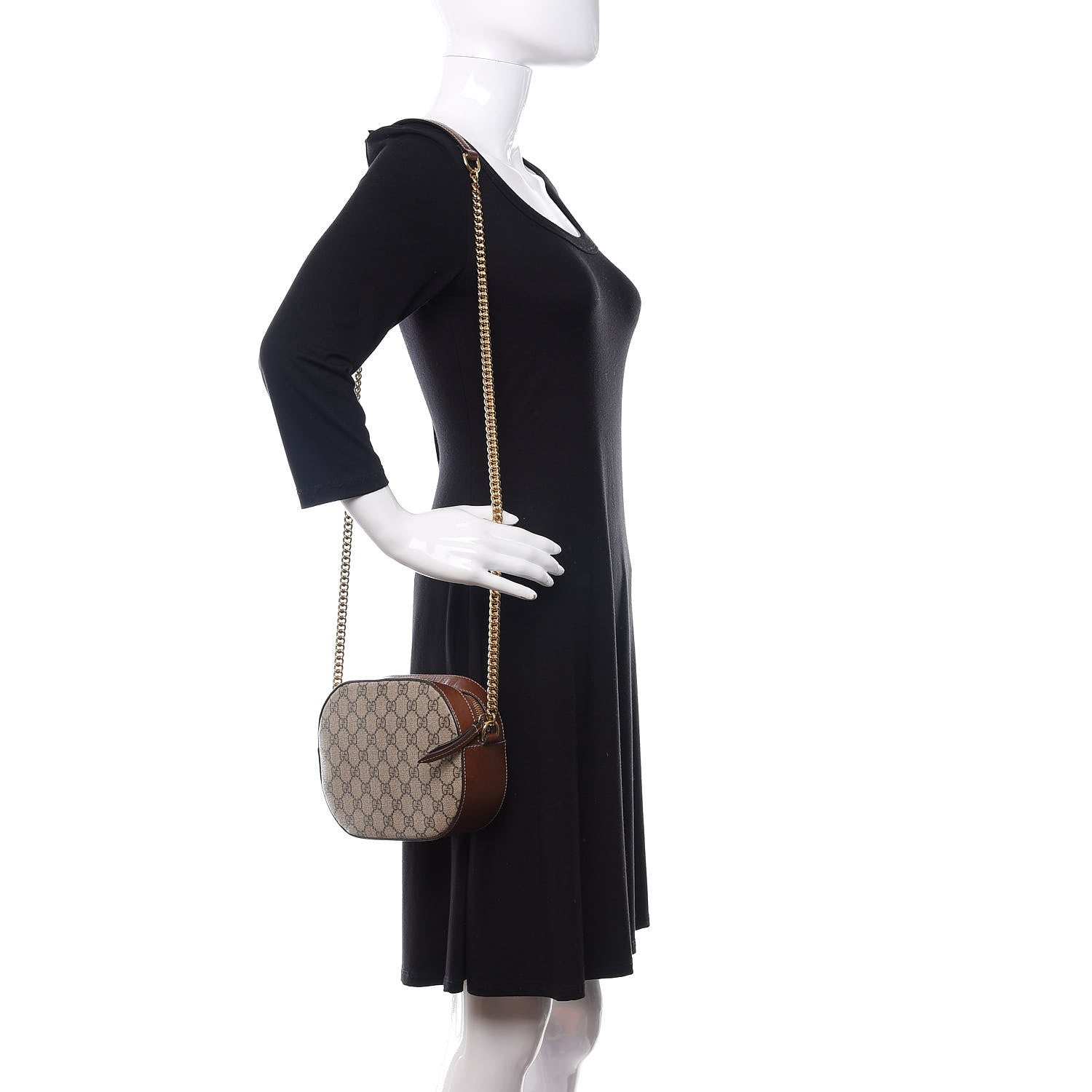 Gucci GG Supreme Monogram Cuoio Toscano Mini Chain Shoulder Bag Beige Ebony Cuir 2 of 11