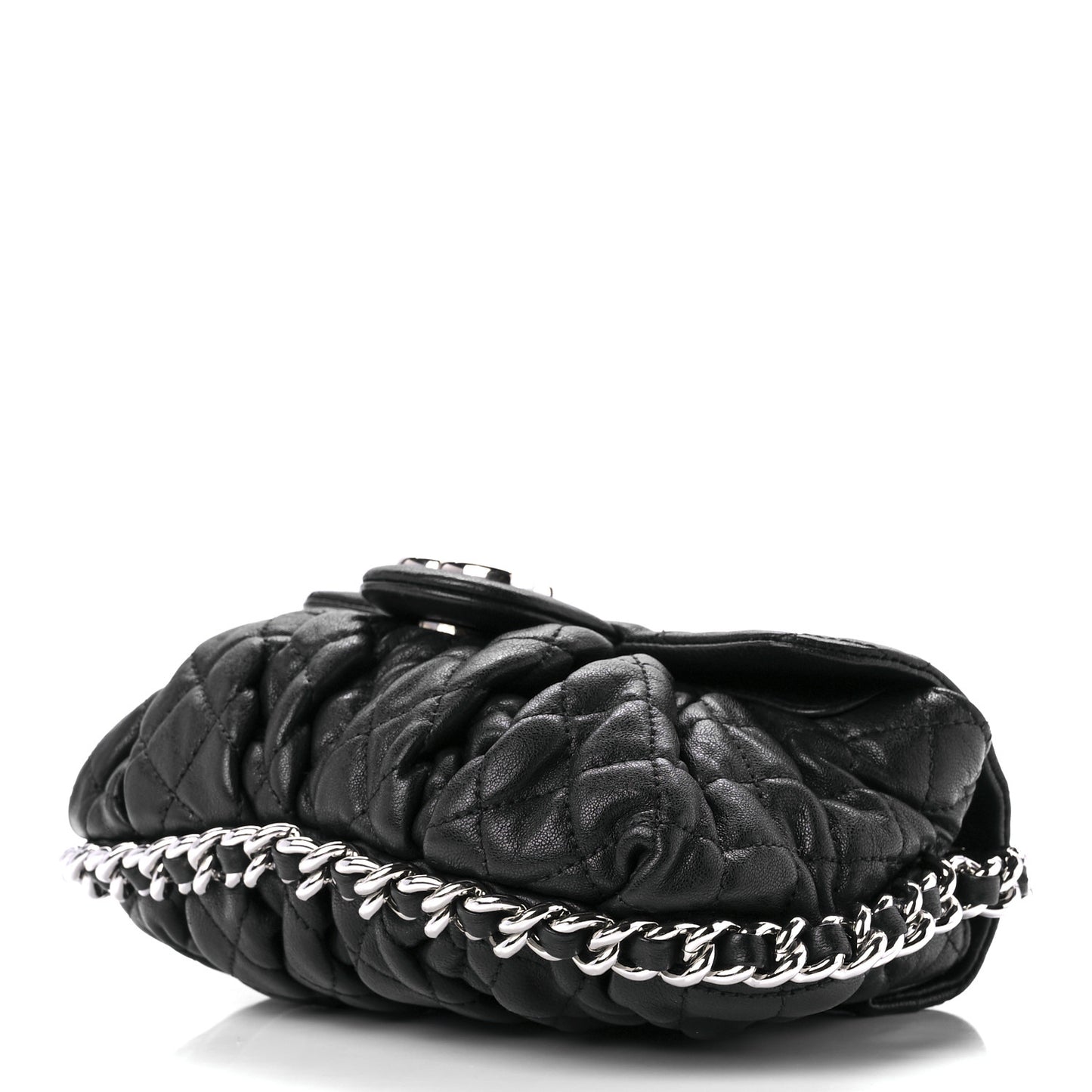 Washed Lambskin Quilted Mini Chain Around Flap Black