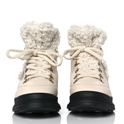 Chanel Calfskin Shearling CC Lace Up Boots 41 Light Beige Ivory 2 of 7