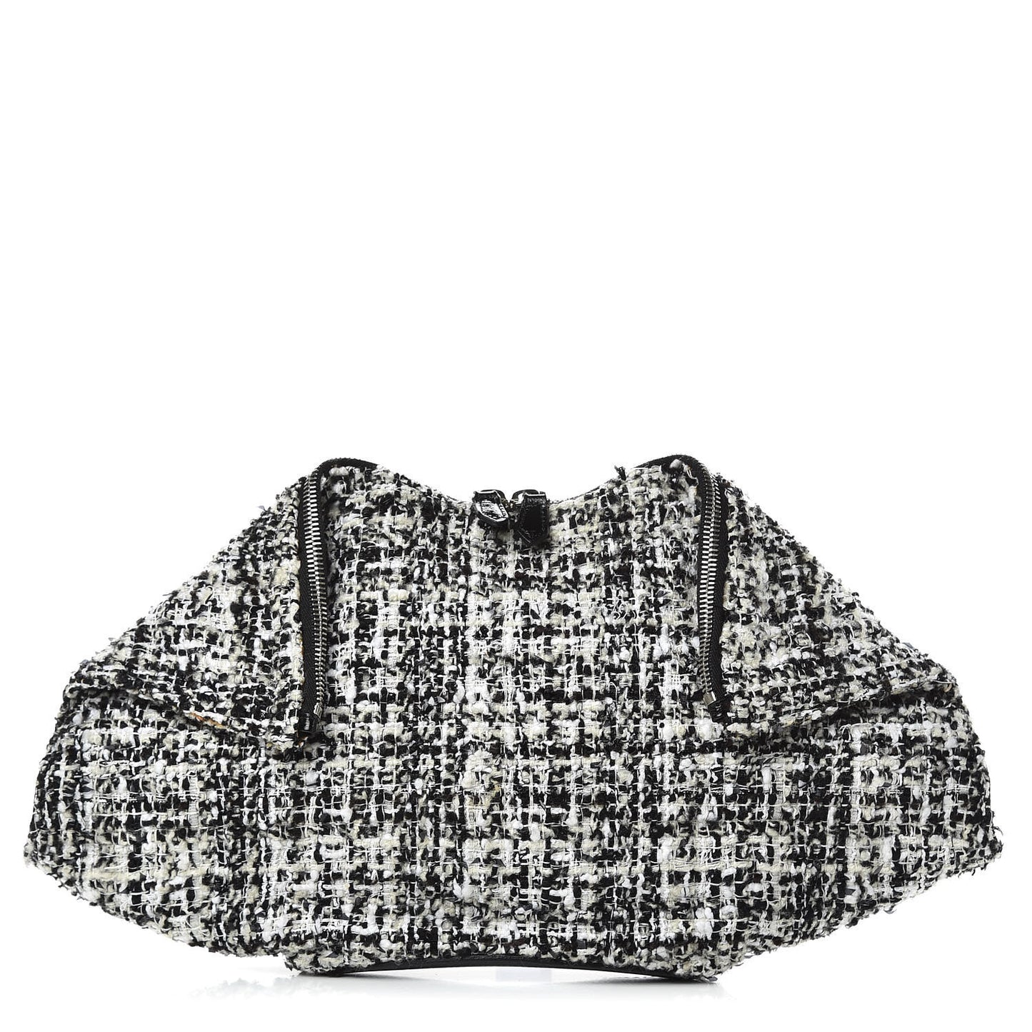 Tweed Calfskin Manta Clutch Black White