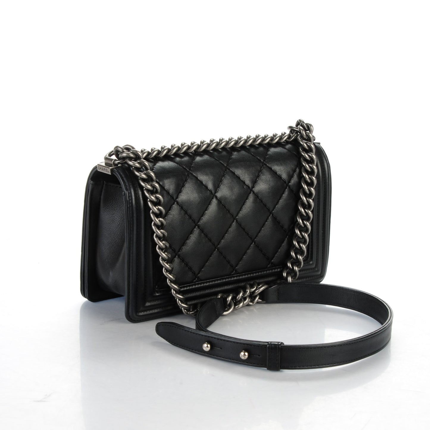 Calfskin Stitched Medium Boy Flap Black