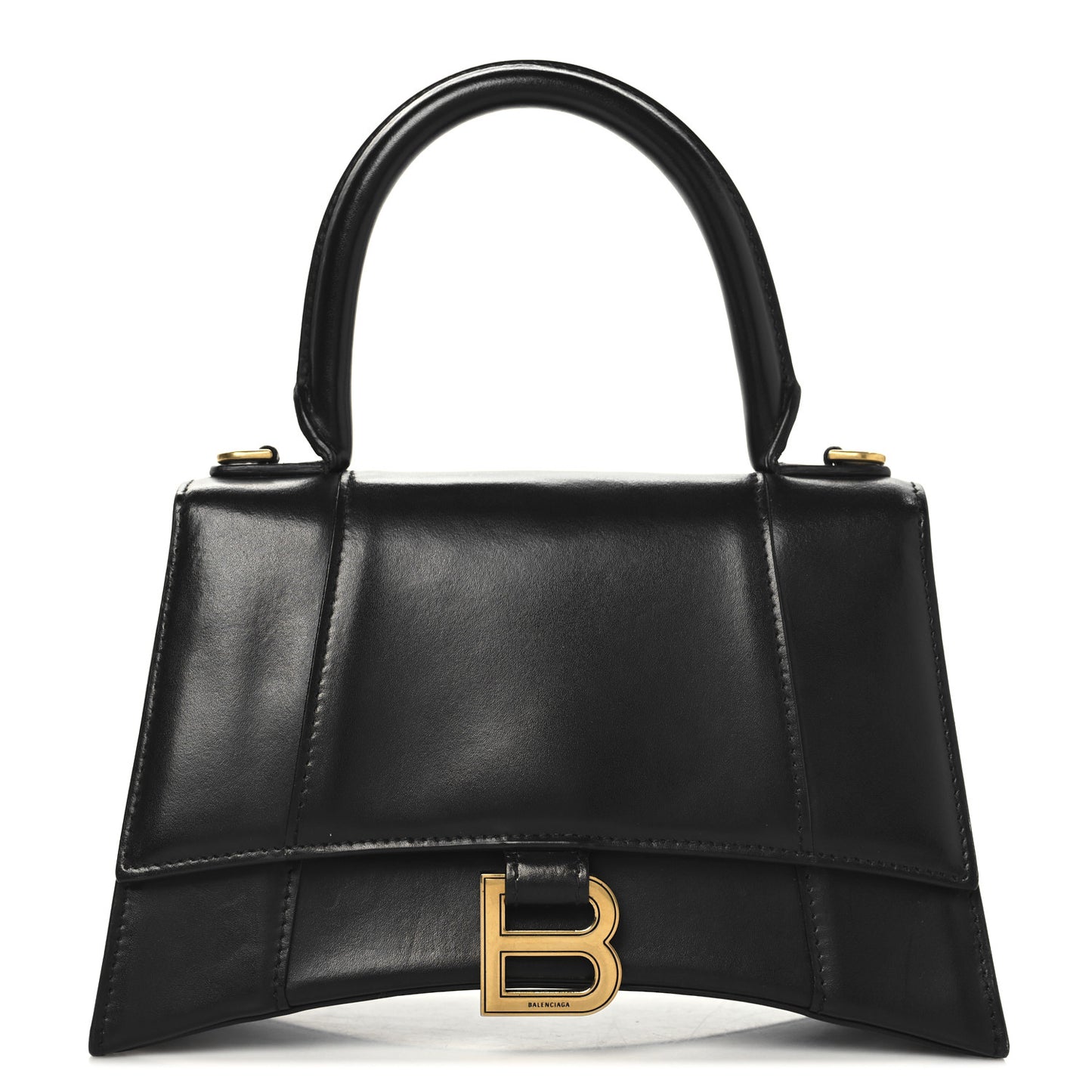 Shiny Box Calfskin Small Hourglass Top Handle Bag Black