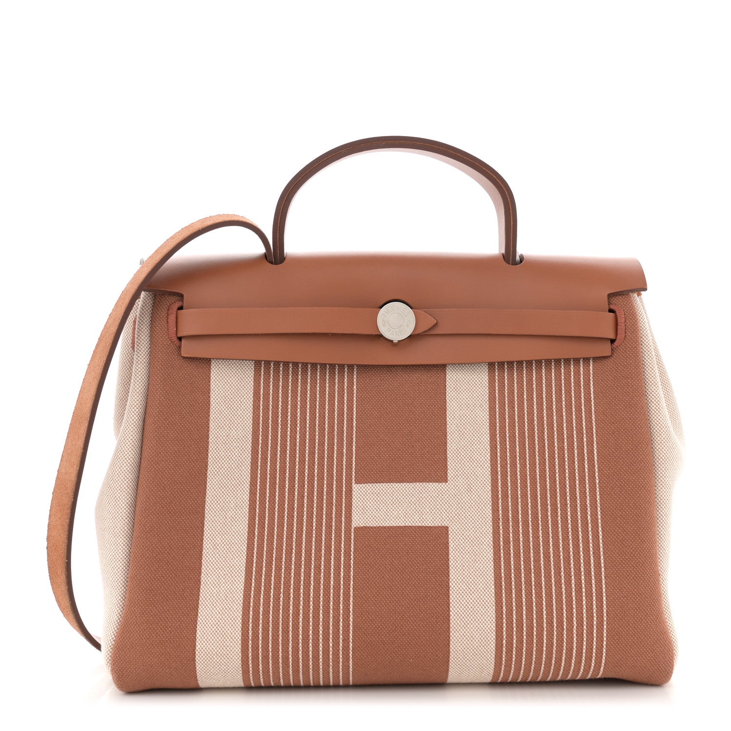 Hermes Vache Hunter Toile H Vibration Herbag Zip Retourne 31 PM Fauve Ecru Beige 1 of 10