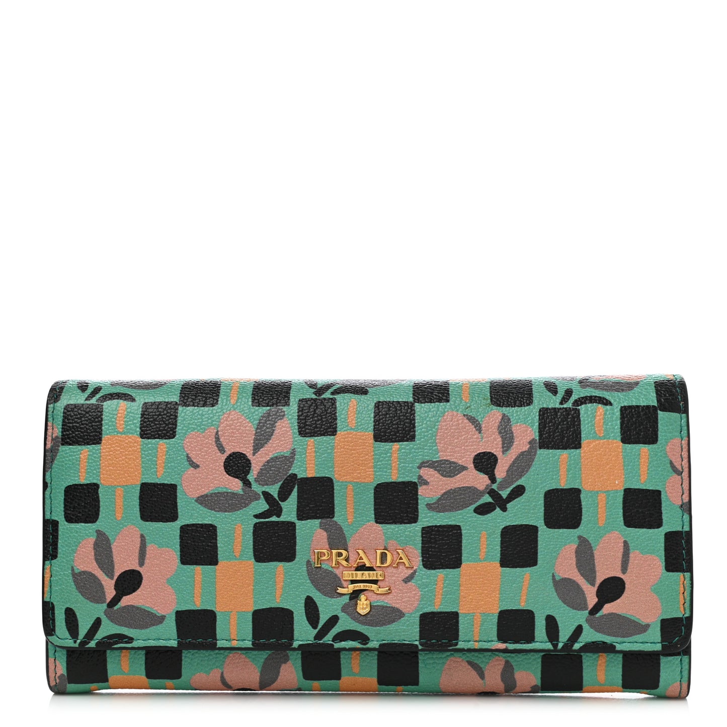 Goatskin Floral Print Continental Flap Travel Wallet Mango