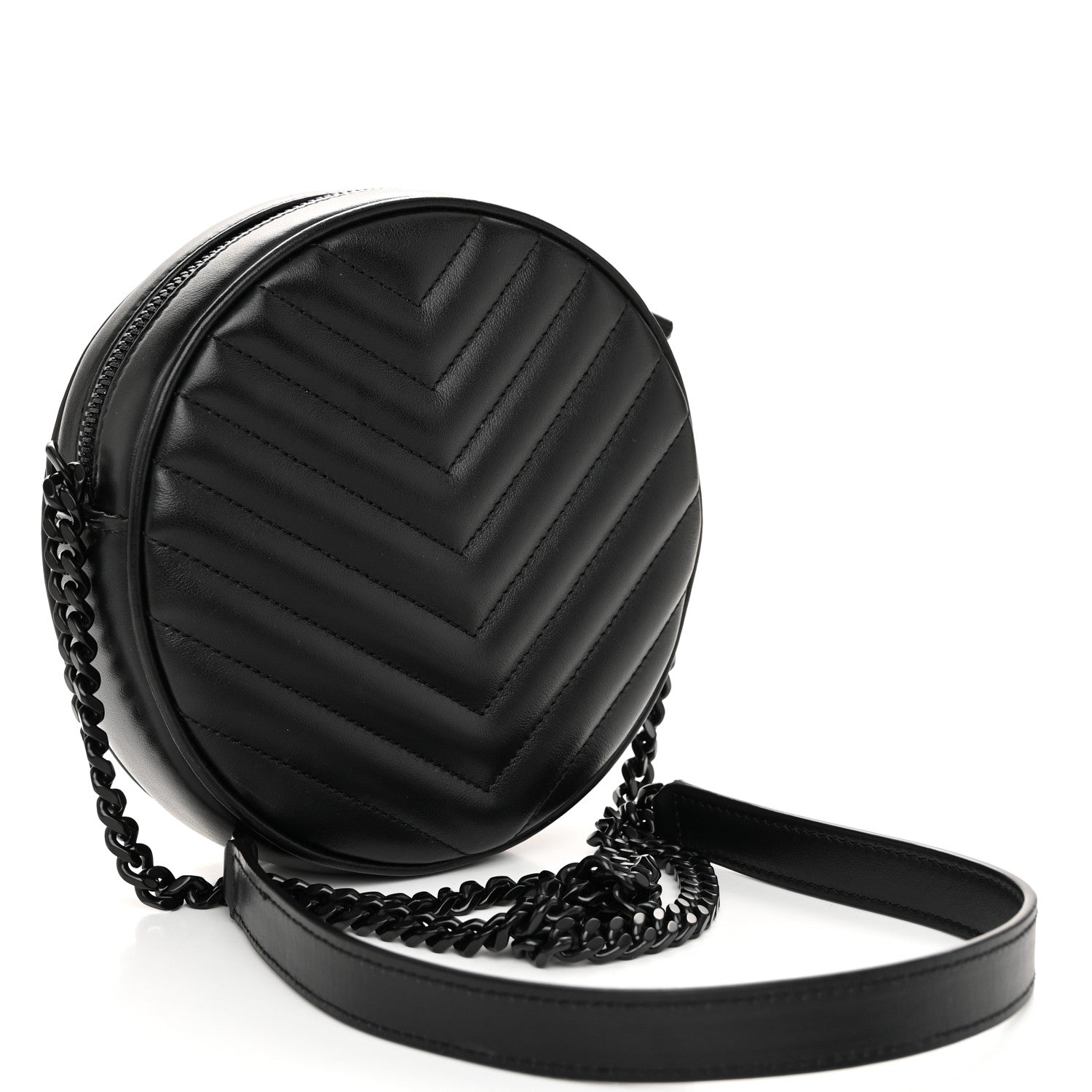 Saint Laurent Calfskin Matelasse Chevron Round Vinyle Camera Bag Black 3 of 10