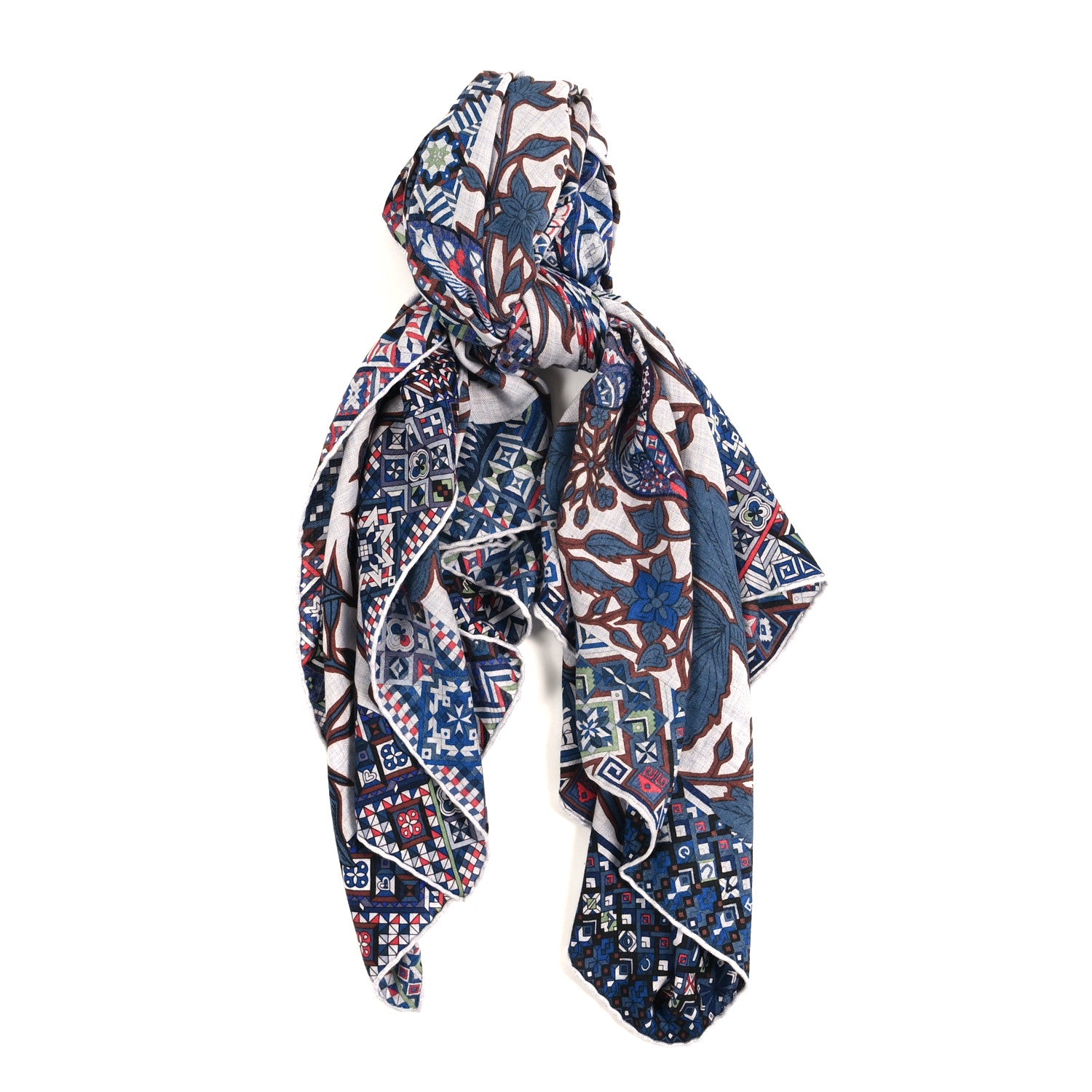 Hermes Cashmere Silk Le Jaguar Et Le Colibri Shawl 140 Gris Chine Bleu Acajou 1 of 3