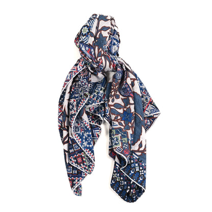 Hermes Cashmere Silk Le Jaguar Et Le Colibri Shawl 140 Gris Chine Bleu Acajou 1 of 3