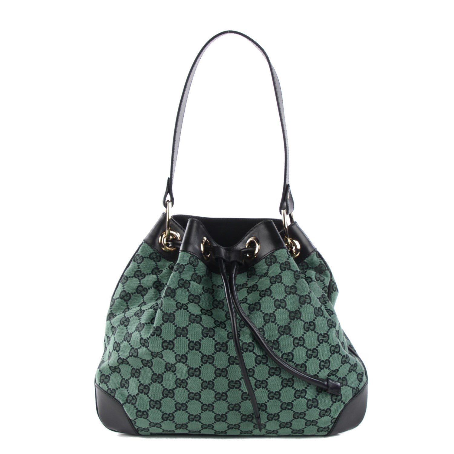 Gucci Monogram Drawstring Shoulder Bag Green 1 of 8